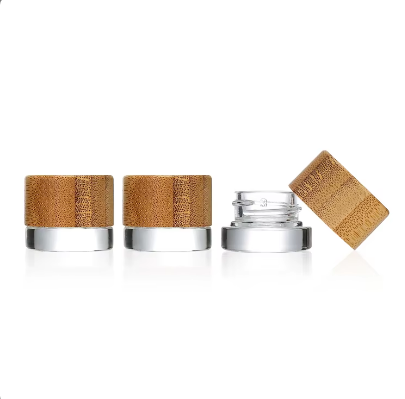 Round Bamboo Glass Dab Jar